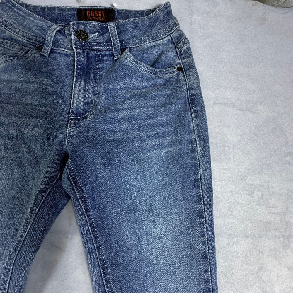 Crest Premium Womens Flared Bootcut Jeans Blue Denim Stretch Whisker 5-Pocket 1 - Picture 4 of 16